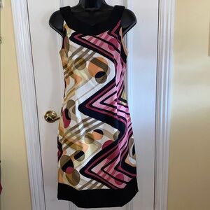 Connected Apparel Pink and Black Geometric Mini Dress